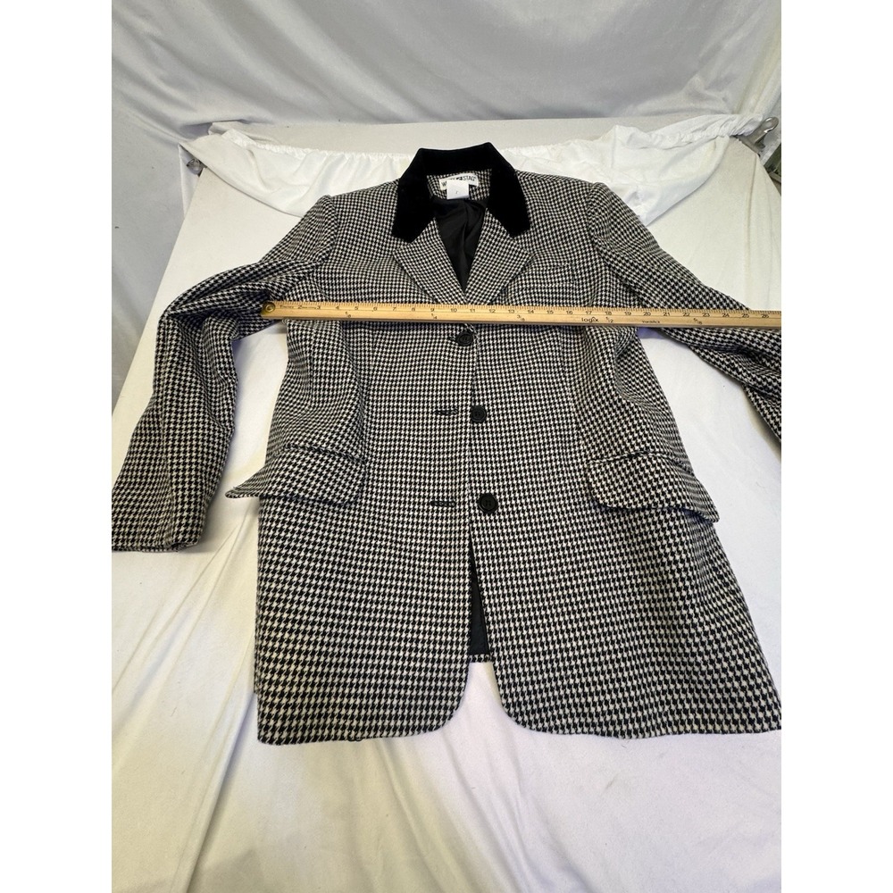 Vintage White Stag houndstooth blazer 12 velvet collar single button Wool 80s Us - Picture 5 of 6